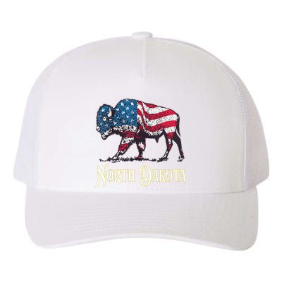 Vintage Buffalo American Flag Patriotic North Dakota Bison Yupoong Adult 5-Panel Trucker Hat