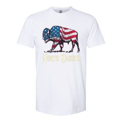 Vintage Buffalo American Flag Patriotic North Dakota Bison Softstyle CVC T-Shirt