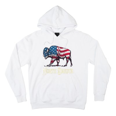 Vintage Buffalo American Flag Patriotic North Dakota Bison Hoodie