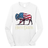 Vintage Buffalo American Flag Patriotic North Dakota Bison Long Sleeve Shirt