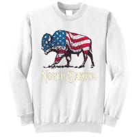 Vintage Buffalo American Flag Patriotic North Dakota Bison Sweatshirt