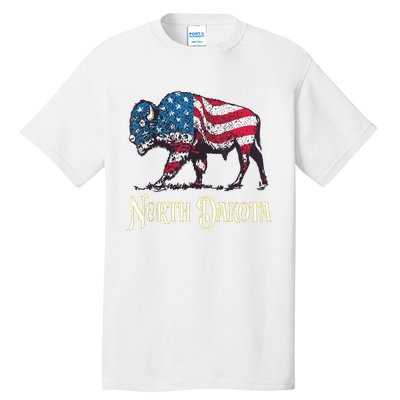 Vintage Buffalo American Flag Patriotic North Dakota Bison Tall T-Shirt