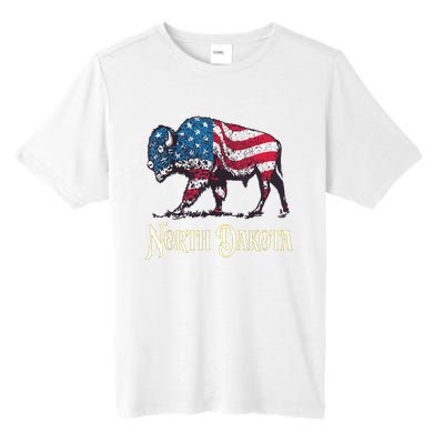 Vintage Buffalo American Flag Patriotic North Dakota Bison Tall Fusion ChromaSoft Performance T-Shirt