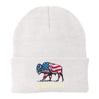 Vintage Buffalo American Flag Patriotic North Dakota Bison Knit Cap Winter Beanie