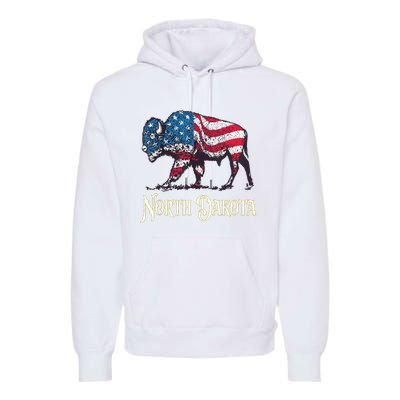 Vintage Buffalo American Flag Patriotic North Dakota Bison Premium Hoodie