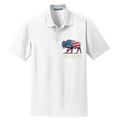 Vintage Buffalo American Flag Patriotic North Dakota Bison Dry Zone Grid Polo