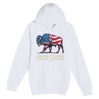 Vintage Buffalo American Flag Patriotic North Dakota Bison Premium Pullover Hoodie