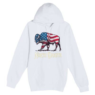 Vintage Buffalo American Flag Patriotic North Dakota Bison Premium Pullover Hoodie