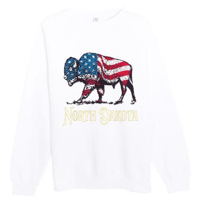 Vintage Buffalo American Flag Patriotic North Dakota Bison Premium Crewneck Sweatshirt