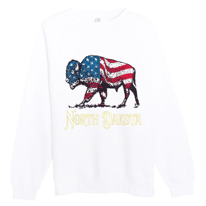 Vintage Buffalo American Flag Patriotic North Dakota Bison Premium Crewneck Sweatshirt