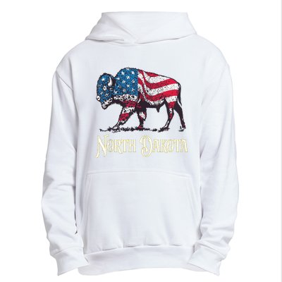 Vintage Buffalo American Flag Patriotic North Dakota Bison Urban Pullover Hoodie