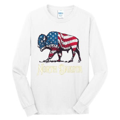 Vintage Buffalo American Flag Patriotic North Dakota Bison Tall Long Sleeve T-Shirt