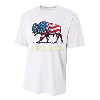 Vintage Buffalo American Flag Patriotic North Dakota Bison Performance Sprint T-Shirt