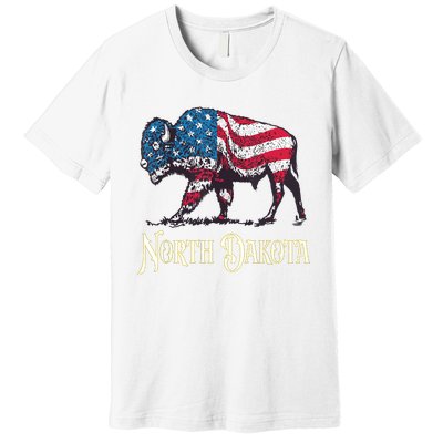 Vintage Buffalo American Flag Patriotic North Dakota Bison Premium T-Shirt