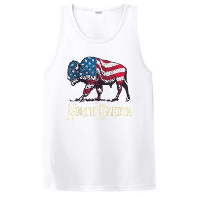 Vintage Buffalo American Flag Patriotic North Dakota Bison PosiCharge Competitor Tank