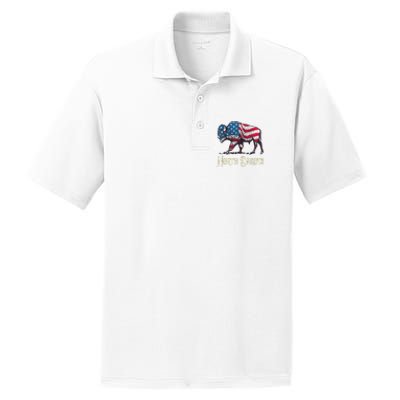 Vintage Buffalo American Flag Patriotic North Dakota Bison PosiCharge RacerMesh Polo