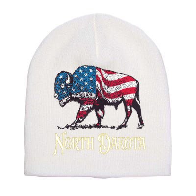 Vintage Buffalo American Flag Patriotic North Dakota Bison Short Acrylic Beanie