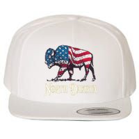 Vintage Buffalo American Flag Patriotic North Dakota Bison Wool Snapback Cap