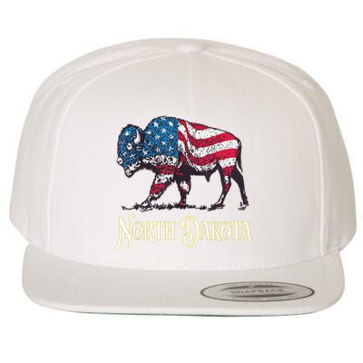 Vintage Buffalo American Flag Patriotic North Dakota Bison Wool Snapback Cap