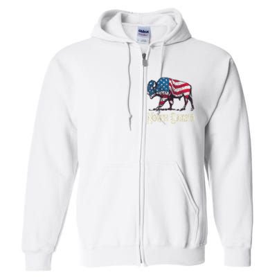 Vintage Buffalo American Flag Patriotic North Dakota Bison Full Zip Hoodie