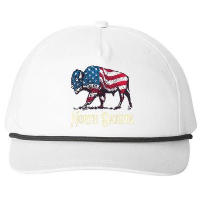 Vintage Buffalo American Flag Patriotic North Dakota Bison Snapback Five-Panel Rope Hat