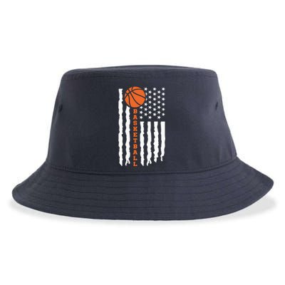 Vintage Basketball American Flag Sustainable Bucket Hat