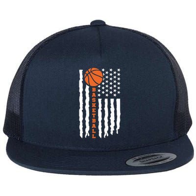 Vintage Basketball American Flag Flat Bill Trucker Hat