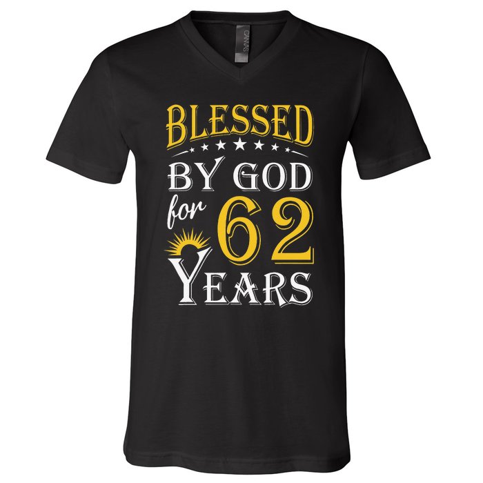 Vintage Blessed By God For 62 Years Happy 62nd Birthday V-Neck T-Shirt