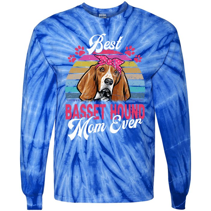 Vintage Best Basset Hound Mom Ever Great Gift Tie-Dye Long Sleeve Shirt