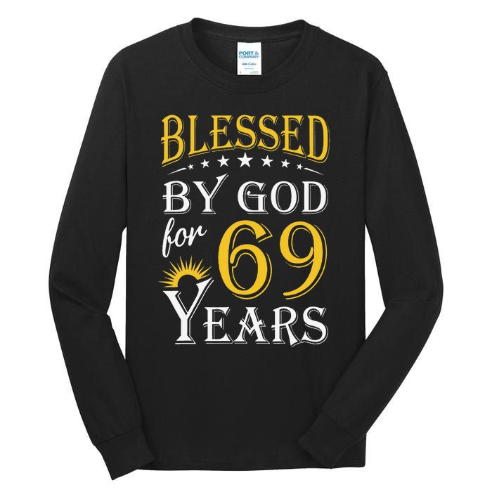 Vintage Blessed By God For 69 Years Happy 69th Birthday Tall Long Sleeve T-Shirt