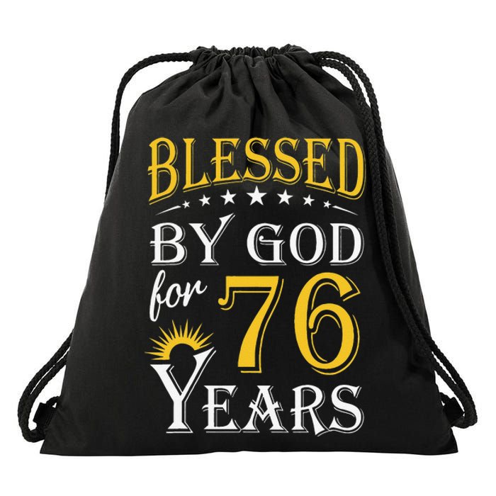 Vintage Blessed By God For 76 Years Happy 76th Birthday Drawstring Bag