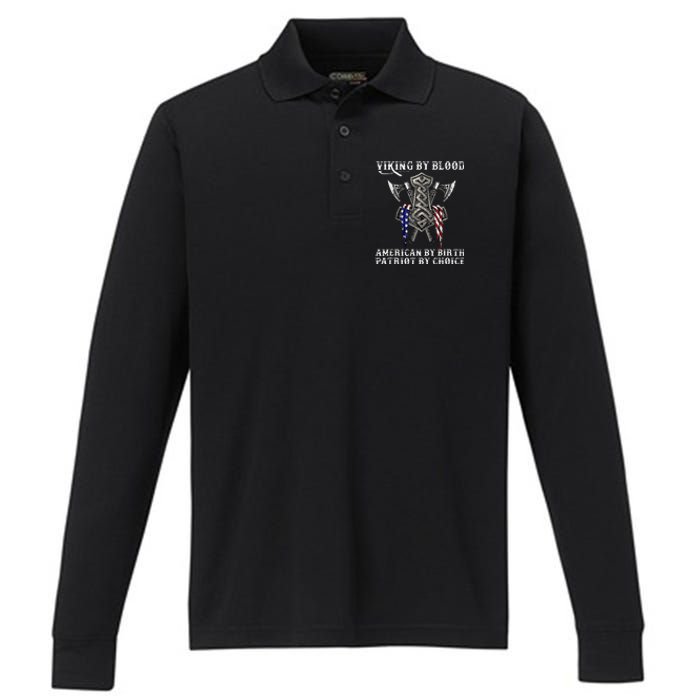 Viking By Blood American By Birth Patriot By Choice Performance Long Sleeve Polo