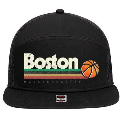 Vintage Basketball Boston City BBall Retro Stripes 7 Panel Mesh Trucker Snapback Hat