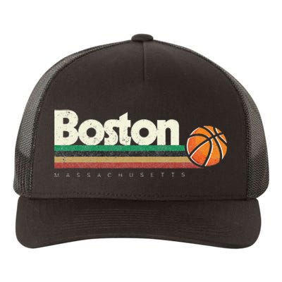 Vintage Basketball Boston City BBall Retro Stripes Yupoong Adult 5-Panel Trucker Hat