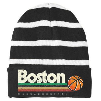 Vintage Basketball Boston City BBall Retro Stripes Striped Beanie with Solid Band