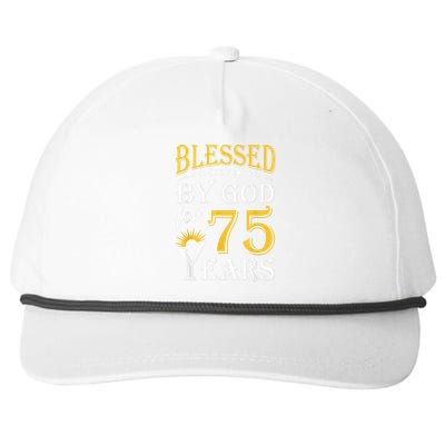 Vintage Blessed by God for 75 years Happy 75th Birthday Present Snapback Five-Panel Rope Hat