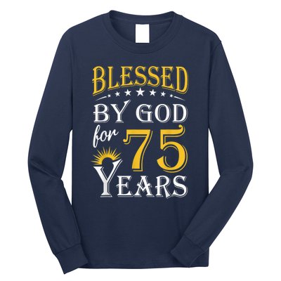 Vintage Blessed by God for 75 years Happy 75th Birthday Present Long Sleeve Shirt