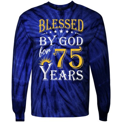 Vintage Blessed by God for 75 years Happy 75th Birthday Present Tie-Dye Long Sleeve Shirt