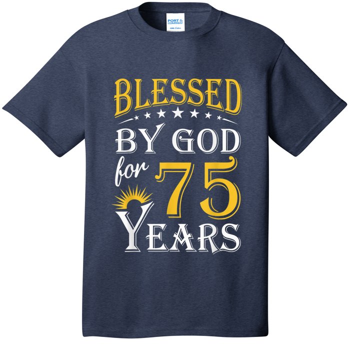 Vintage Blessed by God for 75 years Happy 75th Birthday Present T-Shirt