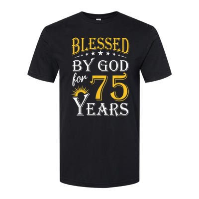 Vintage Blessed by God for 75 years Happy 75th Birthday Present Softstyle CVC T-Shirt