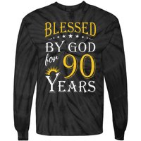 Vintage Blessed By God For 90 Years Happy 90th Birthday Tie-Dye Long Sleeve Shirt