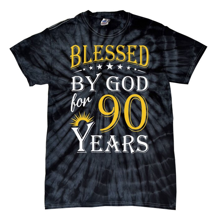 Vintage Blessed By God For 90 Years Happy 90th Birthday Tie-Dye T-Shirt