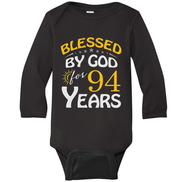 Vintage Blessed By God For 94 Years Old Happy 94th Birthday Baby Long Sleeve Bodysuit