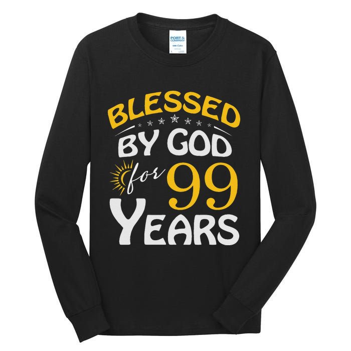 Vintage Blessed By God For 99 Years Old Happy 99th Birthday Tall Long Sleeve T-Shirt