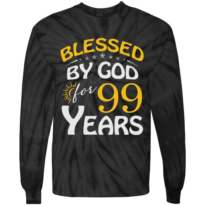 Vintage Blessed By God For 99 Years Old Happy 99th Birthday Tie-Dye Long Sleeve Shirt