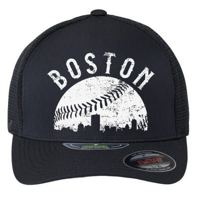 Vintage Baseball Boston Massachusetts Skyline Apparel Flexfit Unipanel Trucker Cap