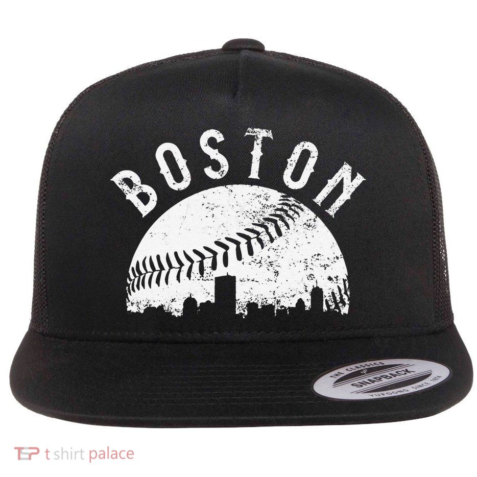Vintage Baseball Boston Massachusetts Skyline Apparel Flatbill Hat