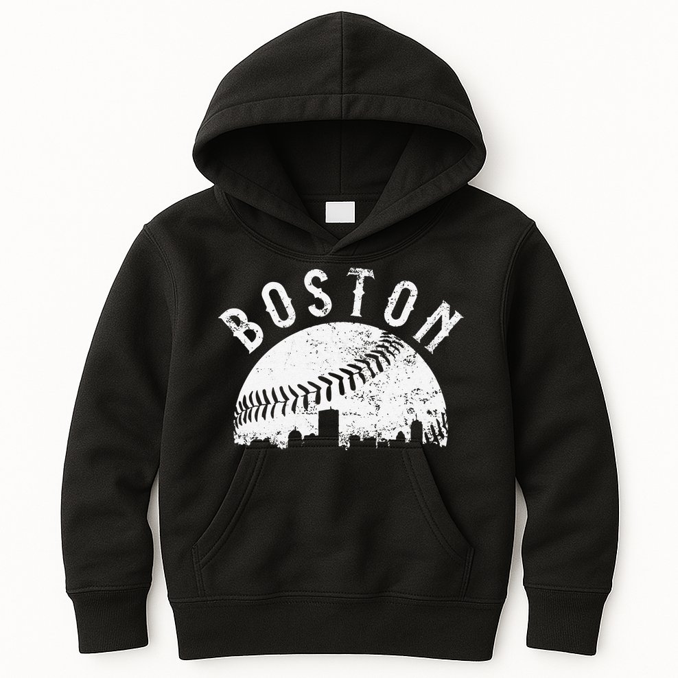 Vintage Baseball Boston Massachusetts Skyline Apparel Kids Hoodie