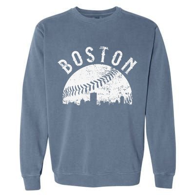 Vintage Baseball Boston Massachusetts Skyline Apparel Garment-Dyed Sweatshirt
