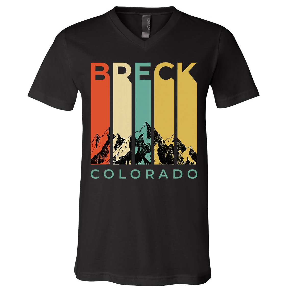 Vintage Breckenridge “Breck” Colorado Retro Colored Stripes V-Neck T-Shirt